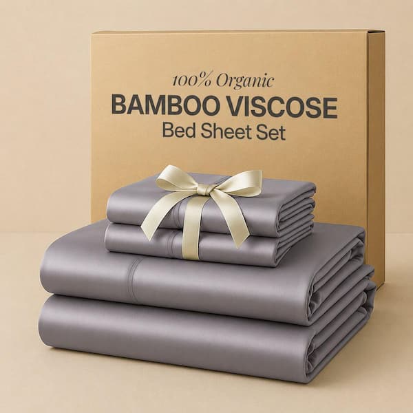 LDC LUX DECOR COLLECTION 4-Piece Gray 100% Bamboo California King