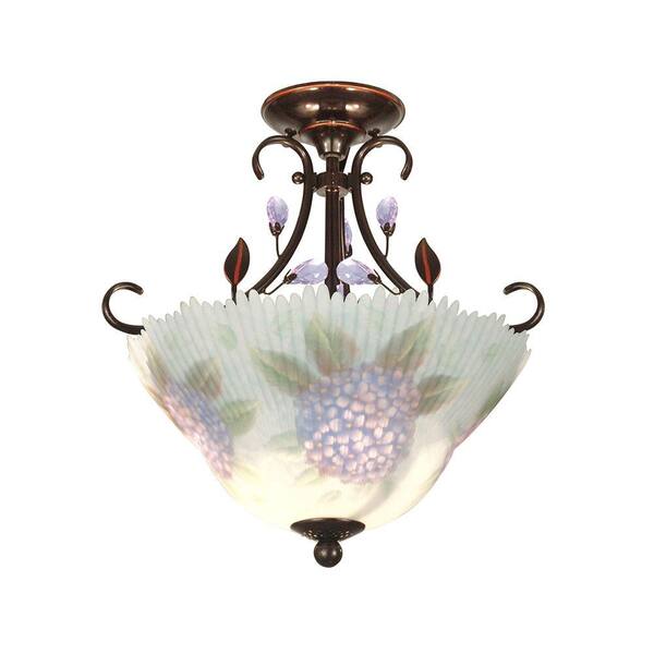 Dale Tiffany 2-Light Hydrangea Hand-Painted Anti Golden Sand Semi Flush Mount-DISCONTINUED
