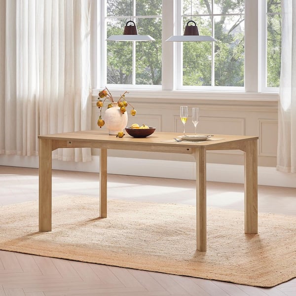 Simon Oak Wood 59 in. 4-Legs Dining Table Seats 4 to 6 w/Rubber Wood-Legs Rounded CornersPremium Oak Veneer