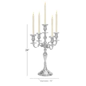 24 in. Silver Aluminum Candelabra with 5 Candle Capacity
