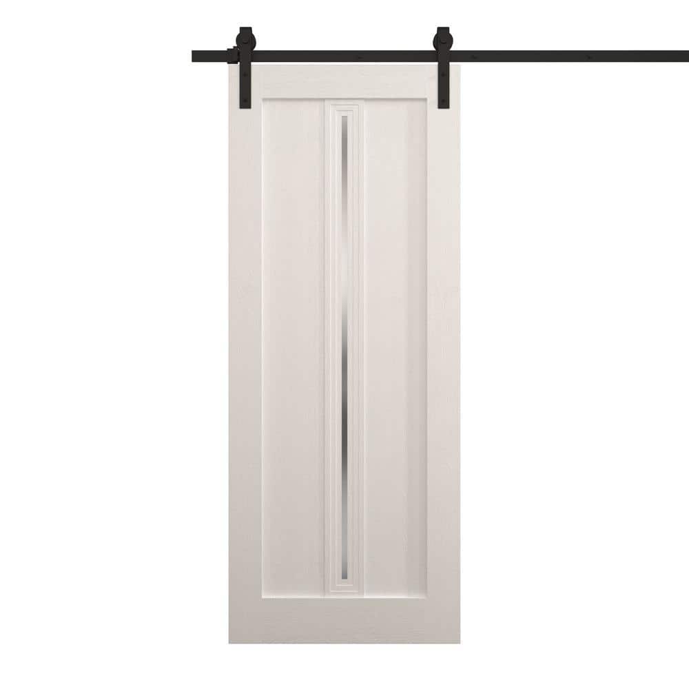 Assembly Required 42 in. x 96 in. Frosted Glass Painted White Oak Solid Wood Single Barn Door Slab With Hardware price history on PriceWatchPro