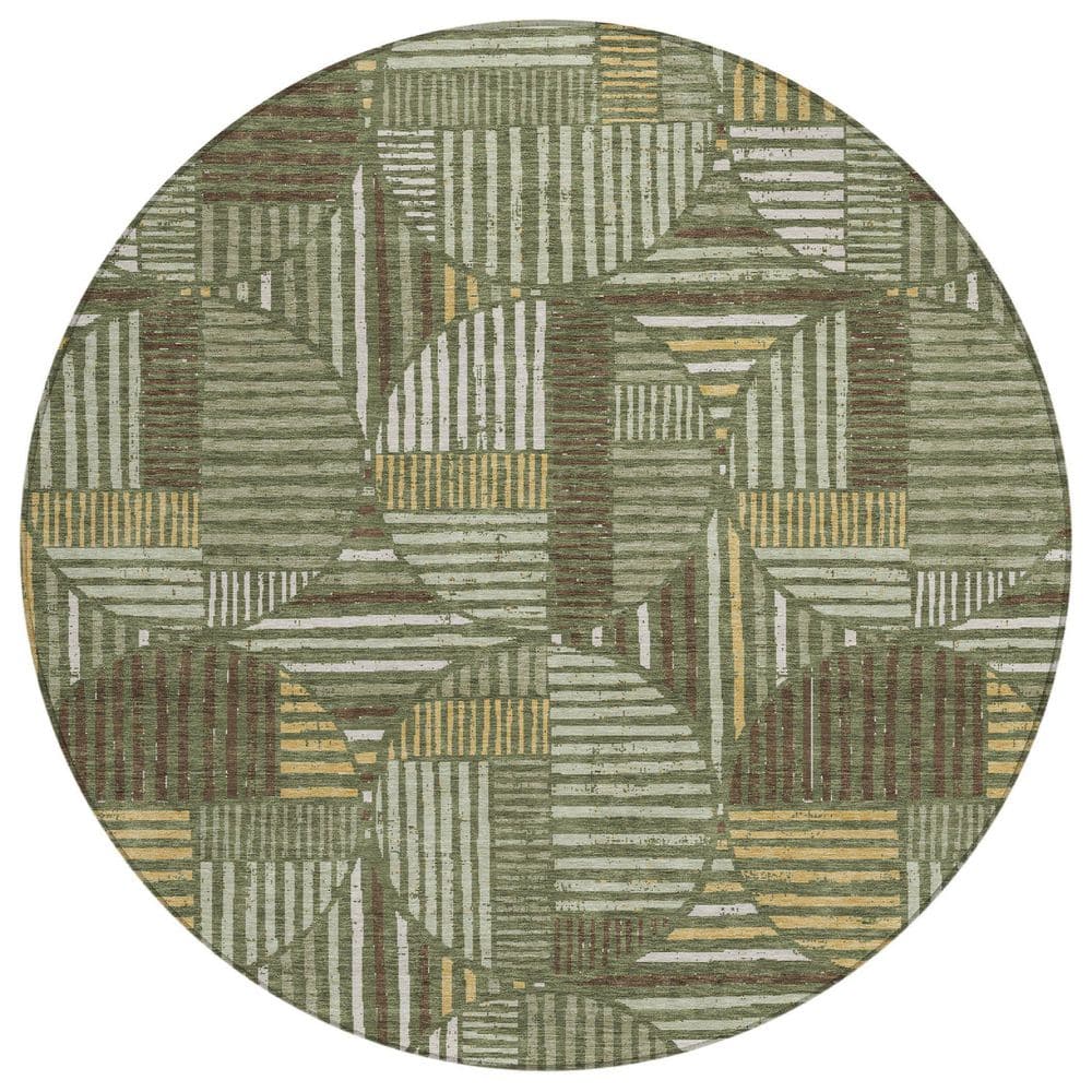 Chantille Machine Washable Indoor/Outdoor Abstract ACN2700 Olive 8 ft. x 8 ft. Round Rug price history on PriceWatchPro