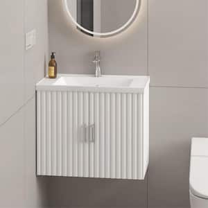 24 in. W x 17.7 in. D x 18.7 in. H Floating Bath Vanity in White with White Porcelain Top and Soft Close Doors