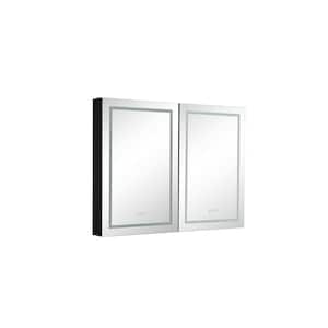48 in. W x 36 in. H Black Recessed or Surface Mount Medicine Cabinet with Mirror and LED Lighting Defogger