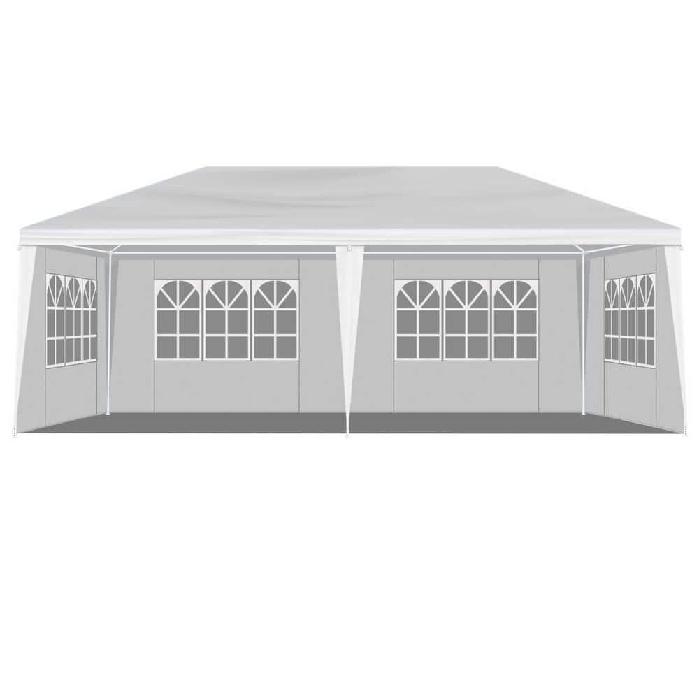 10 ft. x 20 ft. White Wedding Party Tent with 4-Removable Sidewalls Ground 