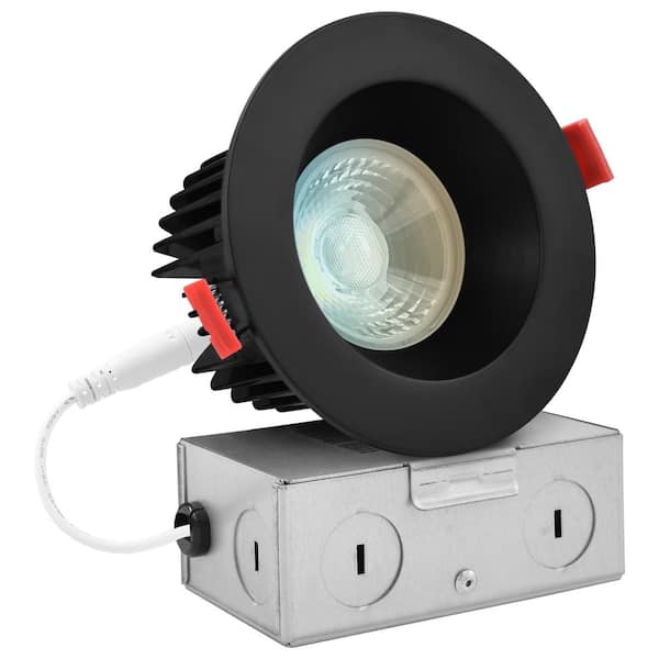 LUXRITE 4 in. LED Recessed Light J-Box 15-Watt 5 Color Selectable 1100 Lumens Dimmable Wet Rated Black Trim