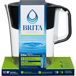 Tahoe 10-Cup Large Water Filter Pitcher in Black with 1-Elite Filter, BPA Free
