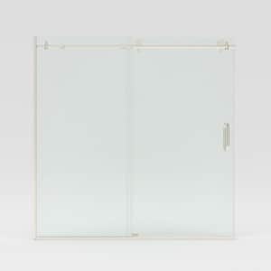 Luxe 60 in. W x 60 in. H Sliding Semi Frameless Tub Door in Brushed Nickel Finish with Clear Glass