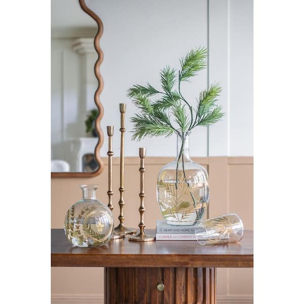 One Piece 19" Bronze Taper Candle Holder-Elegant Aluminum Stand with Beaded Accents