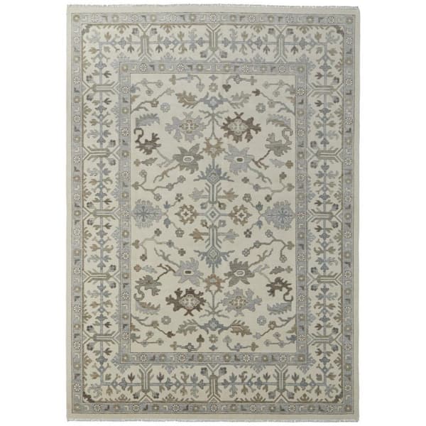 HomeRoots Ivory, Gray, Brown Floral 6 ft. x 9 ft. Area Rug