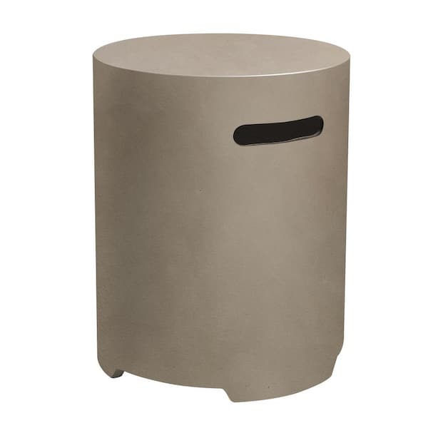 UPHA 20 in. Brown Round Concrete Outdoor Propane Tank Cover Table Outdoor Side Table