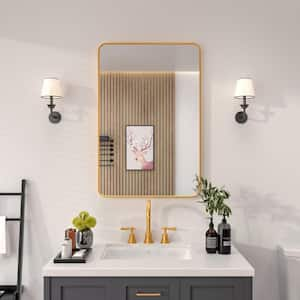 24 in. W x 36 in. H Rectangular Framed Wall Bathroom Vanity Mirror in Brass