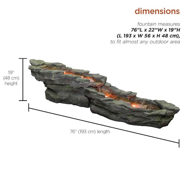 Alpine Corporation - 19 in. Tall Outdoor Tiering Rocky River Stream Water Fountain with LED Lights