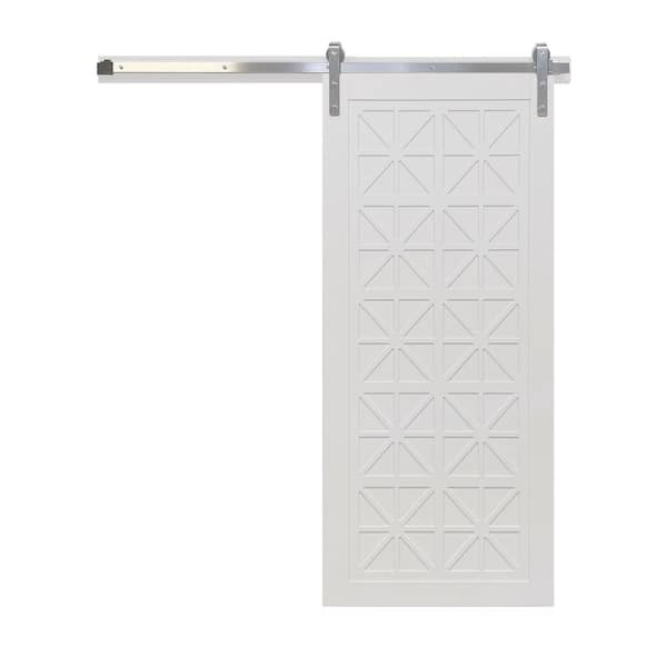 VeryCustom 36 in. x 84 in. Lucy in the Sky Primed Wood Sliding Barn Door with Hardware Kit in Stainless Steel
