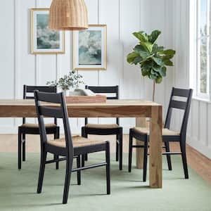 Hamlin Natural Woven Dining Chairs in Black (Set of 2)