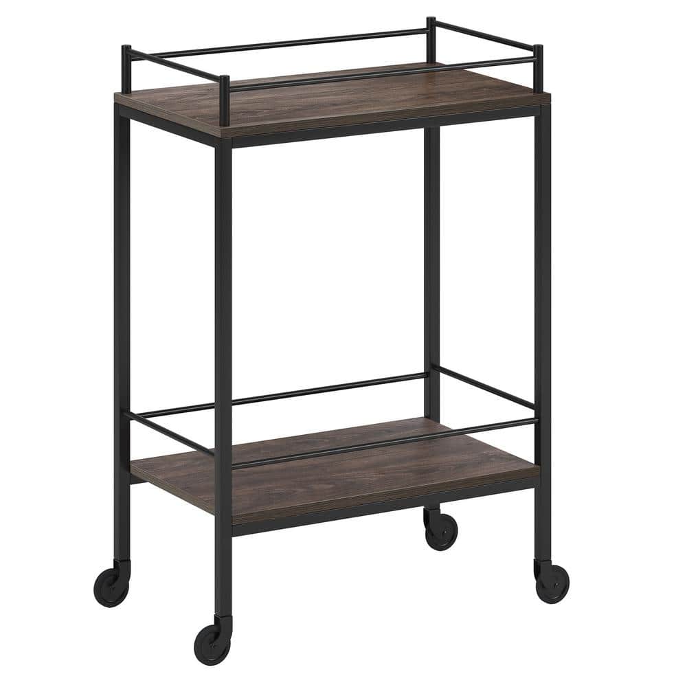 Alder Brown 23" Wood and Metal Bar Cart with Storage
