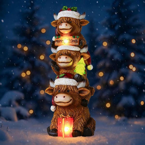 Highland Cow Decor with Solar Light Triple Highland Cow Christmas