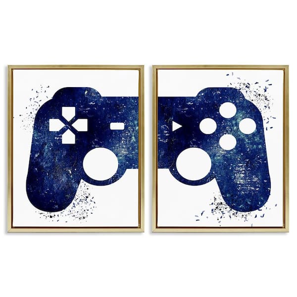 Blue Controller Modern Speckles by Kim Allen 2-Pieces Gold Floater Frame Abstract Graphic Art Print 31 in. x 25 in.