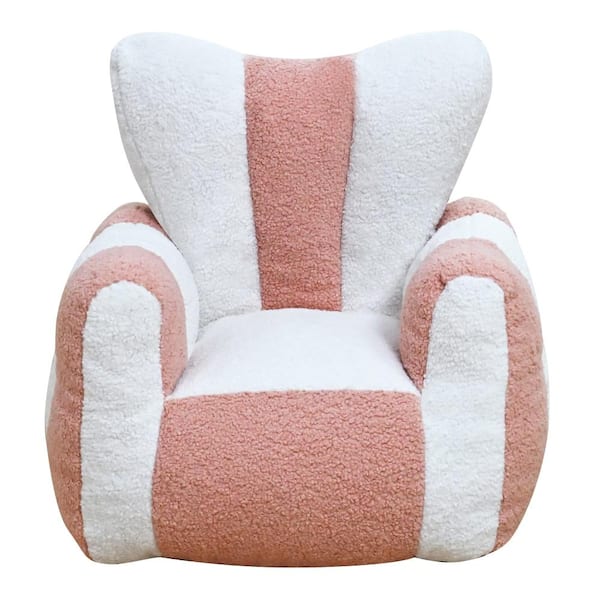 Comfy Teddy Bean Bag Chair for Kids 23.6 in. White Pink Teddy Fabric Foam-Filled Lazy Sofa with Heart-Shaped Backrest
