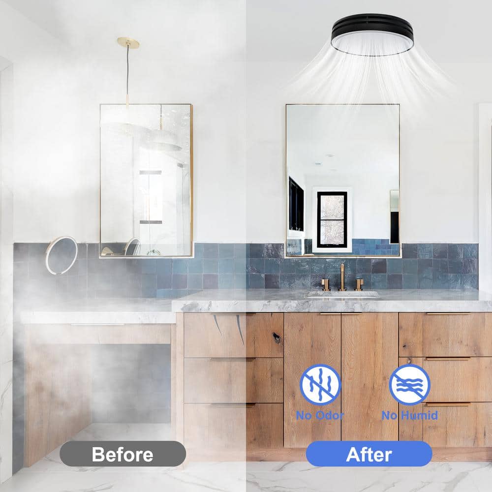 Matte Black Round Bathroom Exhaust Fan with Dimmable LED Light