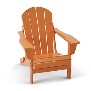 Traditional Curve Back Orange Folding HDPE Resin Wood Outdoor Adirondack Chair