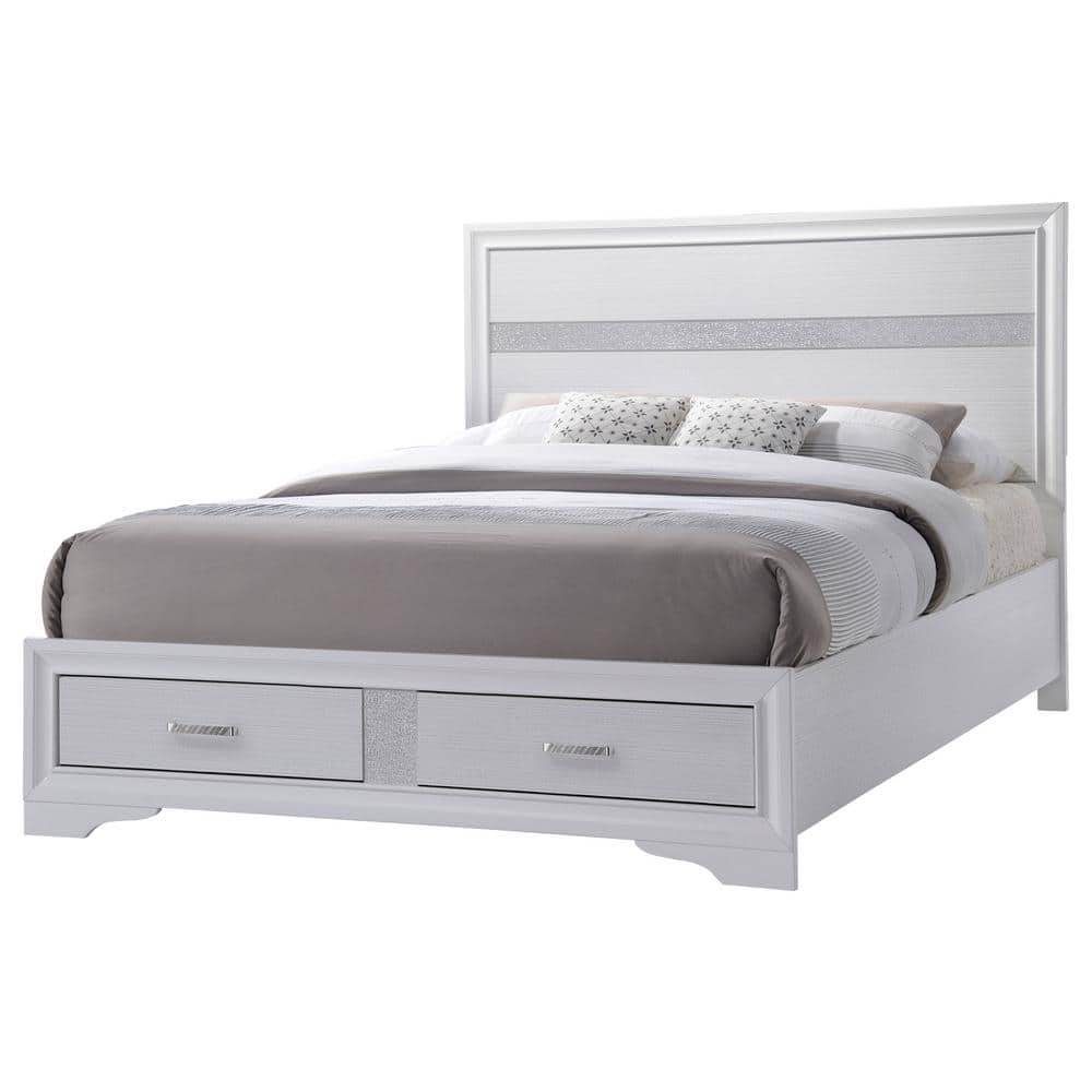 Miranda White Queen Storage Bed with Headboard and 2 Drawers