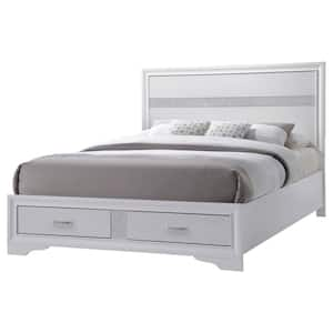 Miranda White Wood Frame Queen Panel Bed with 2-Drawers