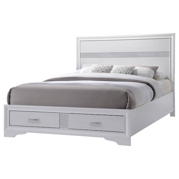 Coaster Miranda White Wood Frame Queen Panel Bed with 2-Drawers
