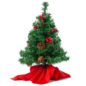 17.2 in. Tall Green PlasticandMetal Tabletop Christmas Tree with Holly Leaves and Pine Cones