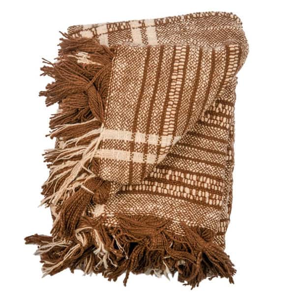 HomeRoots Brown/ Ivory Geometric Cotton Throw Blanket