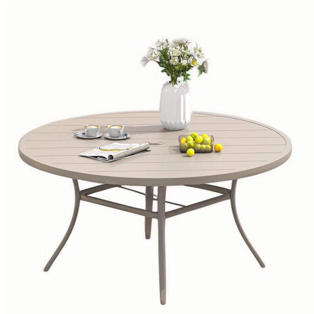 Round Metal Outdoor Dining Table, Patio Fashinable Dining Table for 8 Person, Furniture Table for Garden, Backyard Cream price history on PriceWatchPro