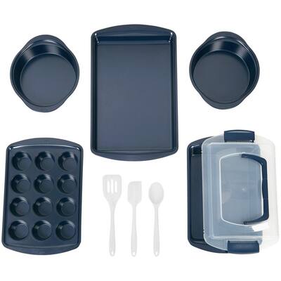9-Piece Navy Blue Diamond-Infused Non-Stick Bakeware Set
