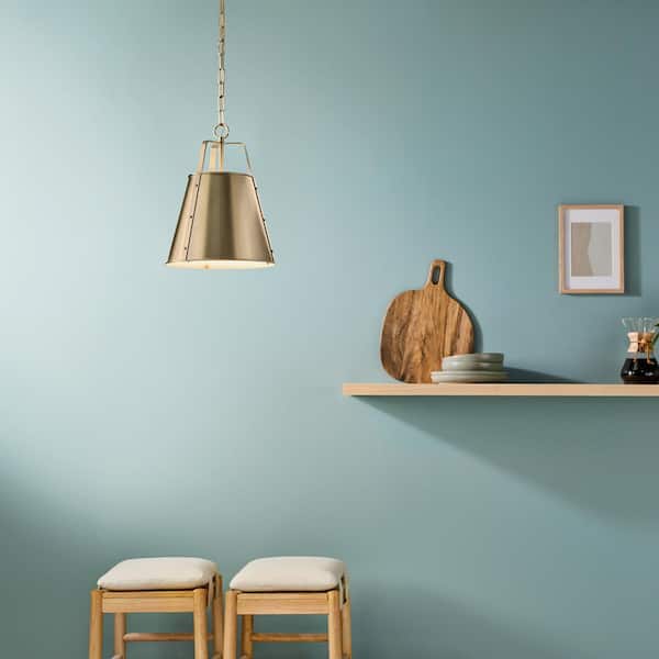 Etcher 13 in. 1-Light Champagne Bronze Traditional Shaded Hanging Pendant Light with Metal Shade