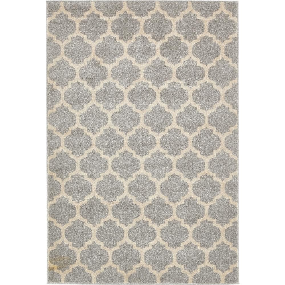 Elegant Light Grey Trellis 4' x 6' Synthetic Indoor Area Rug