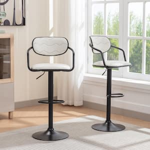 Bar Stools Set, 23.43 in. White Low Back Metal Bar Stool Counter Stool with Arm, PU Leather Swivel Bar Chairs Set of 2