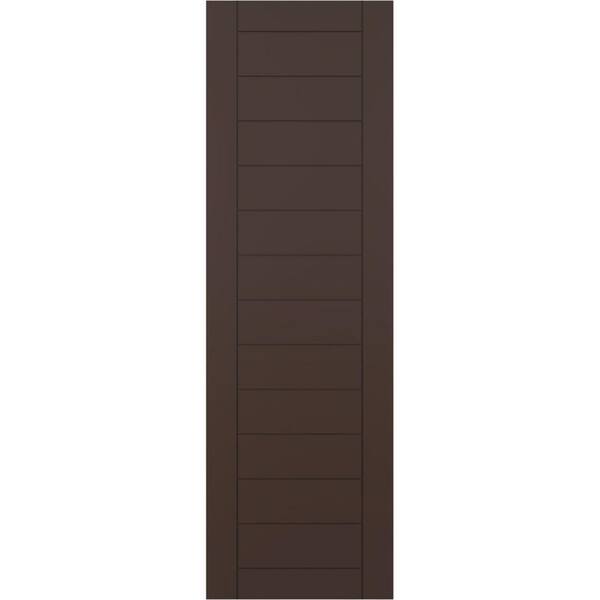 Ekena Millwork 12 in. x 52 in. PVC Horizontal Slat Framed Modern Style Fixed Mount Board and Batten Shutters Pair in Raisin Brown