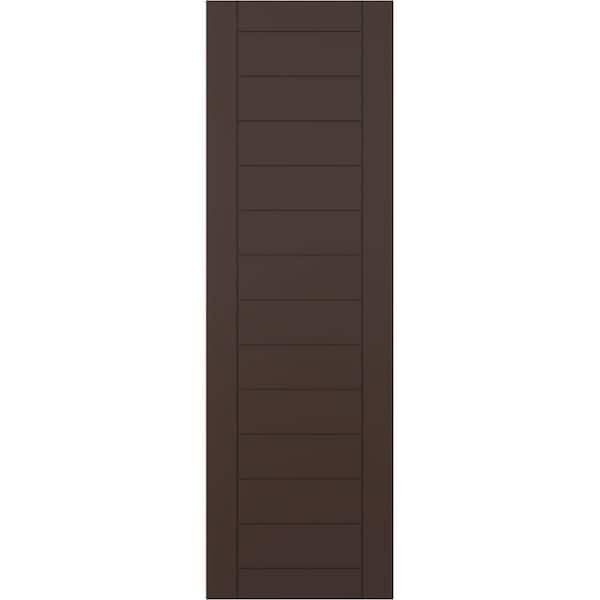 Ekena Millwork 15 in. x 70 in. PVC Horizontal Slat Framed Modern Style Fixed Mount Board and Batten Shutters Pair in Raisin Brown