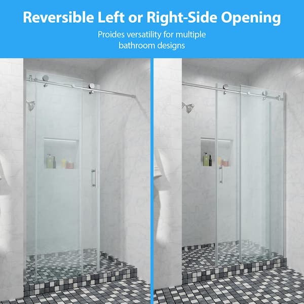 48 in. W x 76 in. H Single Sliding Frameless Shower Door/Enclosure in Chrome with Clear Glass