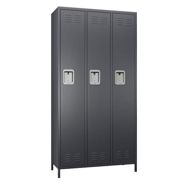 Metal Freestanding Cabinet 72 in. H x 35.43 in. W x 15.75 in. D Steel Locker with 3-Lockable Doors in Dark Gray