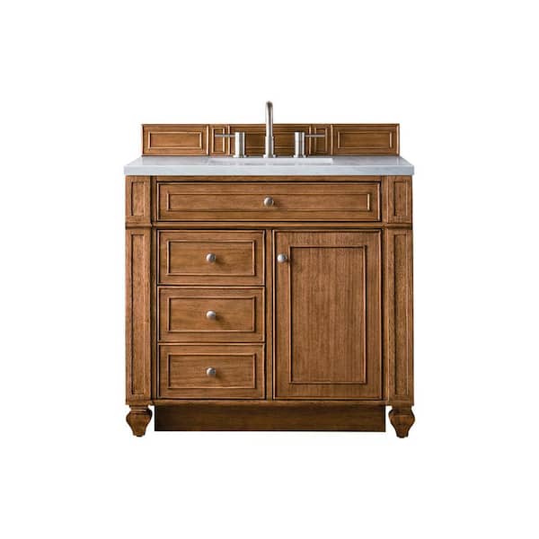 James Martin Vanities Bristol 36 in. W x 23.5 in. D x 34 in. H Bathroom Vanity in Saddle Brown with Eternal Jasmine Pearl Quartz Top