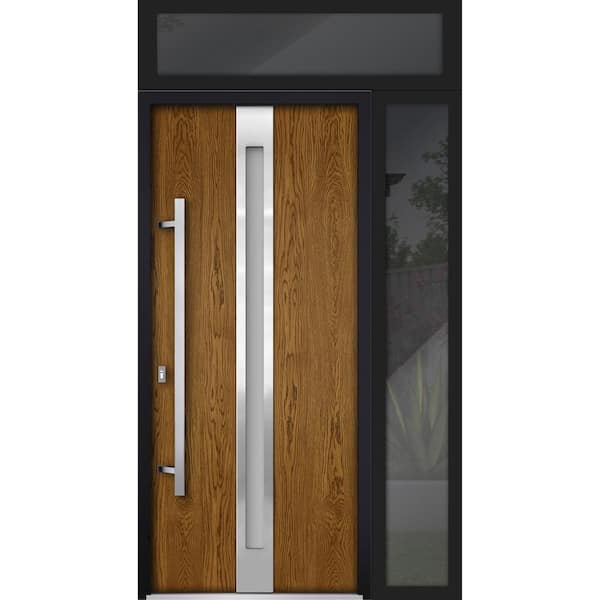 VDOMDOORS 48 in. x 96 in. Right-Hand/Inswing 2 Sidelights Frosted Glass Oak Steel Prehung Front Door with Hardware