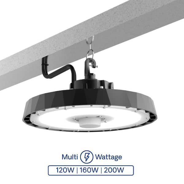 InfiBrite 12.8 in. 5000K Daylight 24,600/32,800/41,000 Lumens 120-200W Adjustable LED Dimmable Wet Rated Black High Bay 120-277V