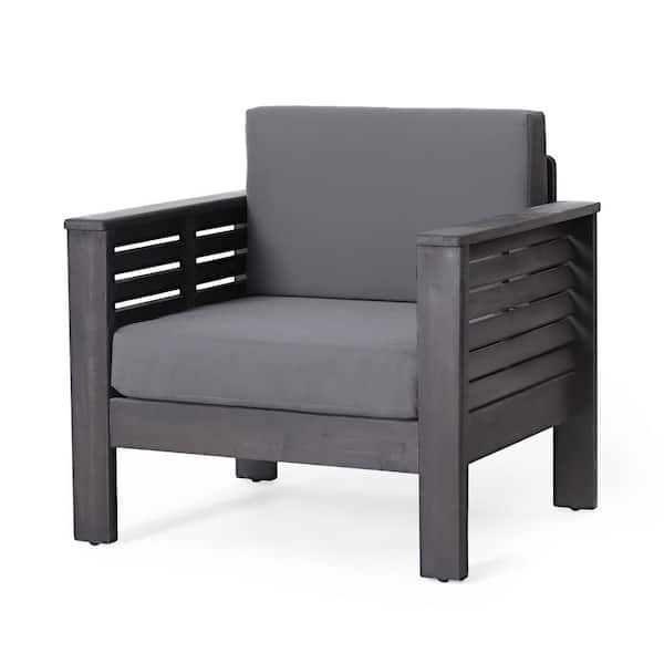 Unbranded Classic Comfortable Acacia Wood Outdoor Lounge Chair with Water-Resistant Dark Gray Cushions, Durable Frame