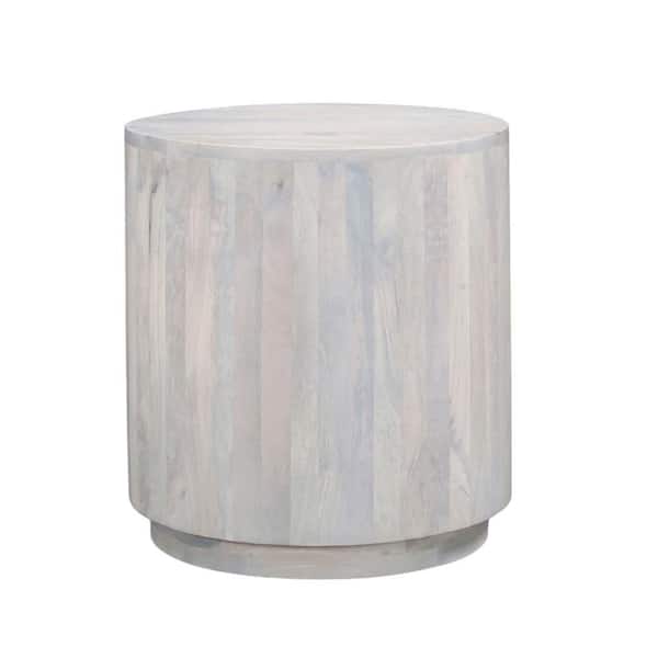 Febe 20 in. Oak White Round Mango Wood Side Accent Table with Cylindrical Plinth Base