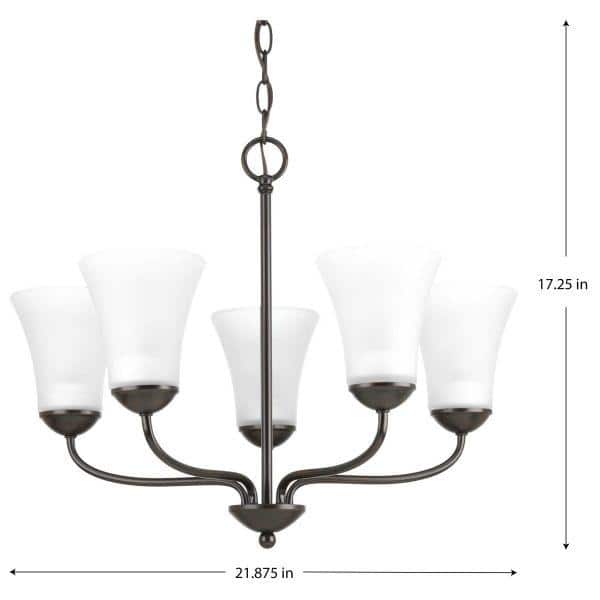 Antique Bronze 5-Light Chandelier with Etched Glass Shades