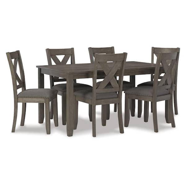 Benjara 7-Piece Rectangle Gray Wood Top Dining Table and Chair Set (Seats 6)