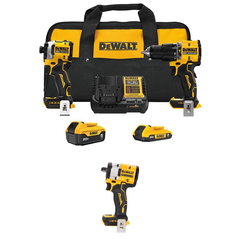 DEWALT ATOMIC 20-Volt Lithium-Ion Cordless 2-Tool Combo Kit, Brushless 1/2 in. Impact Wrench w/ 5 Ah, 2 Ah Batteries, Charger (DCK200D1P1W921B)