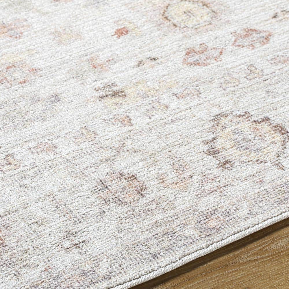 Ivory and Beige Medium Pile Synthetic Rectangular Area Rug