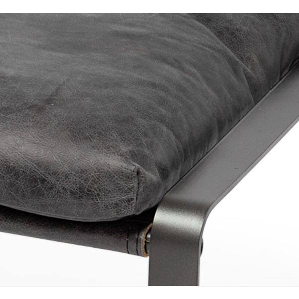 Hornet II 14"H Black Leather and Dark-Brown Iron Base Footstool