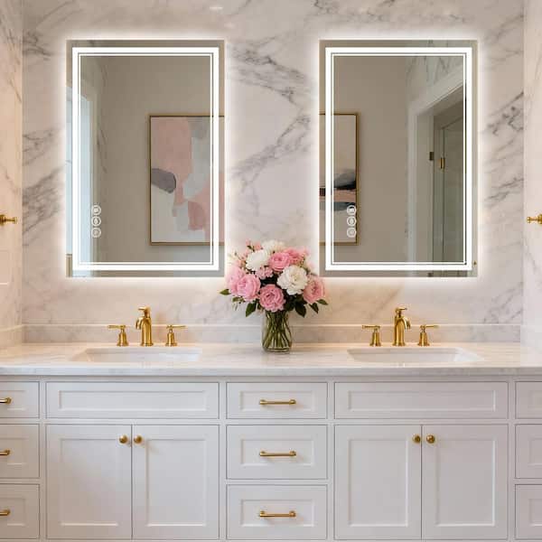 24 in. W x 36 in. H Rectangular Frameless Anti-Fog Front And Backlit LED Wall Mirror Bathroom Vanity Mirror